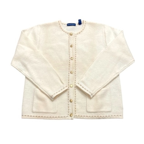 Karen Scott 100% wool cardigan sweater Cream Gold tone buttons Size M Classy - Picture 11 of 11